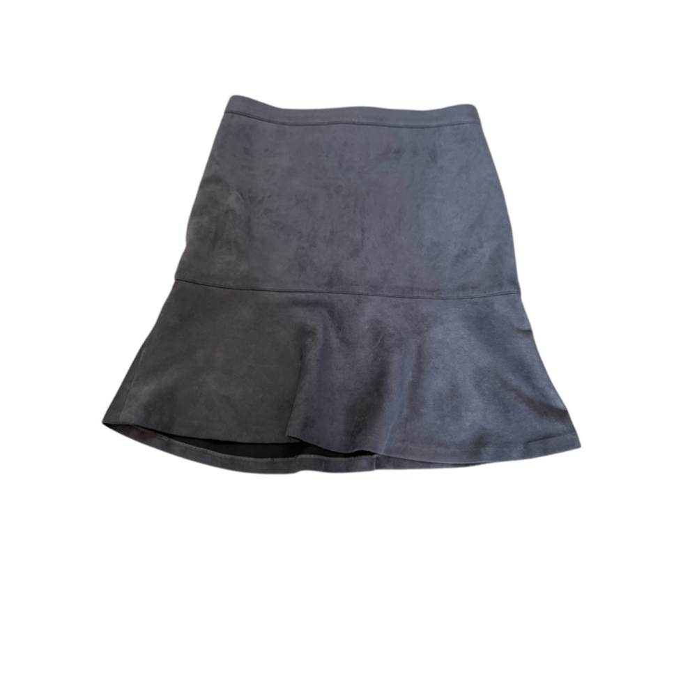 TRISTAN Grey Faux Suede High Waist Zip Back Ruffle Bottom Skirt 2